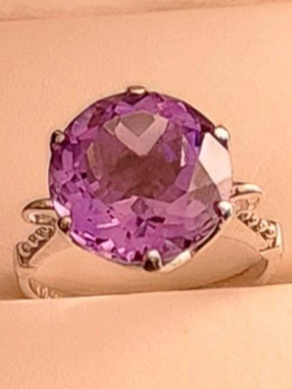 JTV Amethyst Round cut 6 & a half carat Sterling Silver Ring- size 6